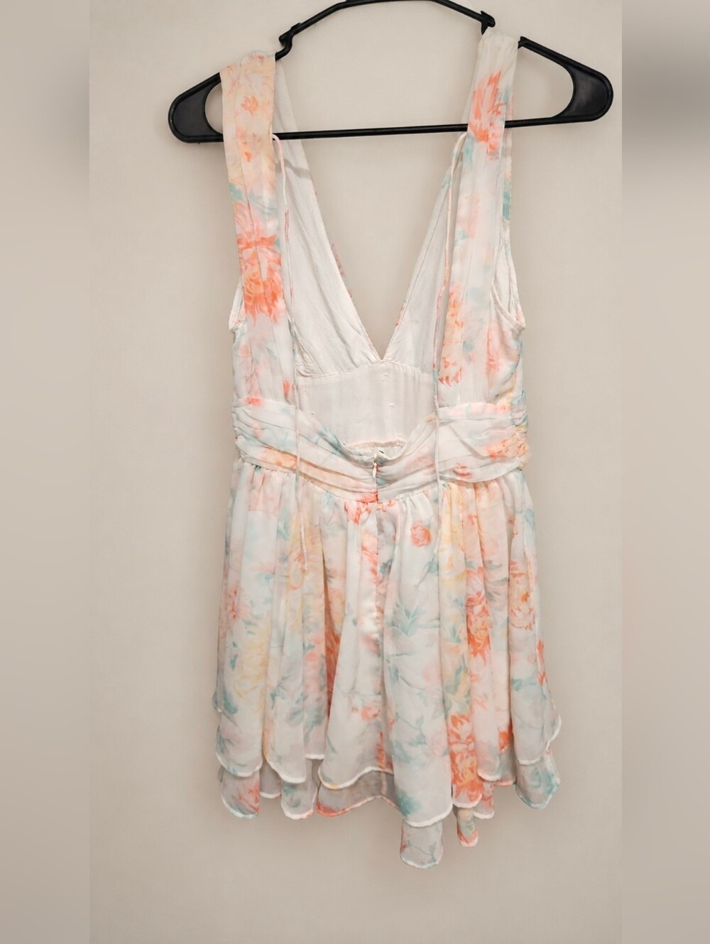 Abercrombie & Fitch Pastel Floral Chiffon Plunge Open Back Mini Dress M - Picture 4 of 15